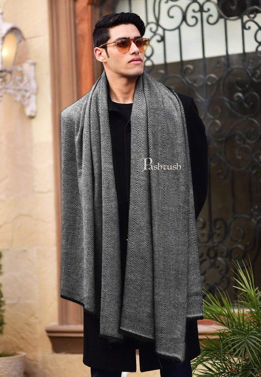 Pashtush India 70x200 Pashtush Mens Thick and Warm Woollen Stole, Smoked Grey