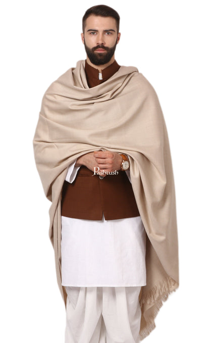 Pashtush India Mens Shawls Gents Shawl Pashtush Mens Thick Lohi, 100% Pure Wool, Woolmark Certified (Desert Sand)