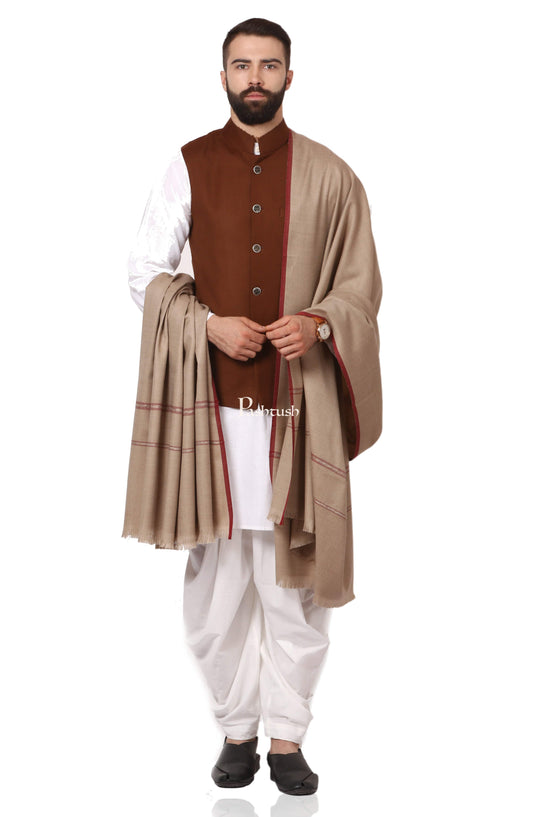 Pashtush India Mens Shawls Gents Shawl Pashtush Mens Thick Shawl Gents Lohi Woven Kinauri Design, Beige