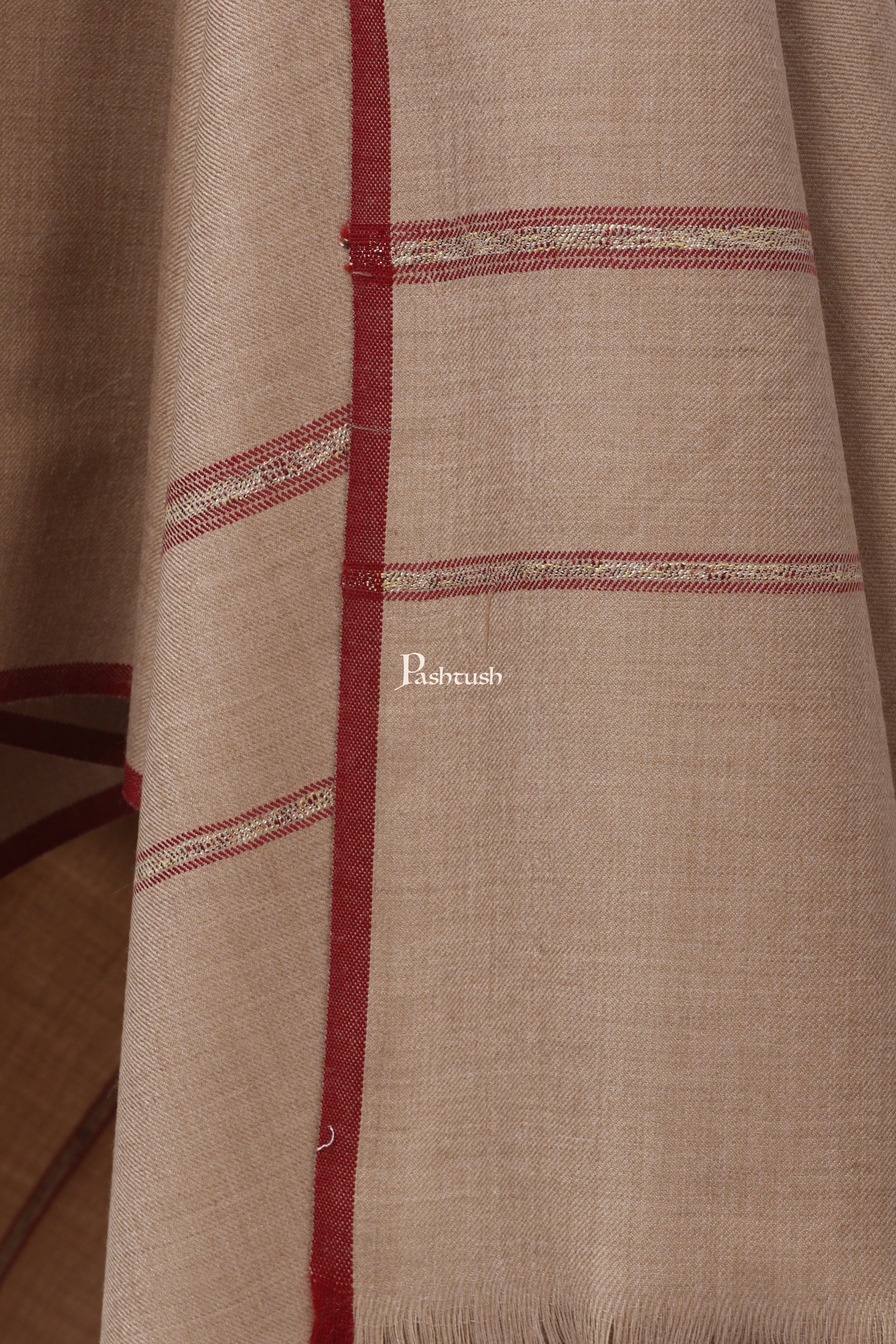 Pashtush India Mens Shawls Gents Shawl Pashtush Mens Thick Shawl Gents Lohi Woven Kinauri Design, Beige