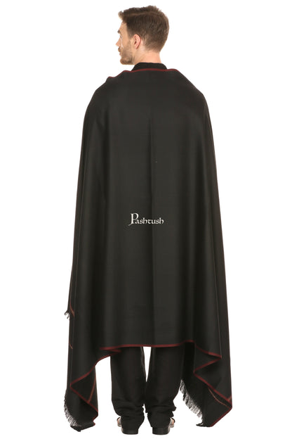 Pashtush India Mens Shawls Gents Shawl Pashtush Mens Thick Shawl Gents Lohi Woven Kinauri Design, Black
