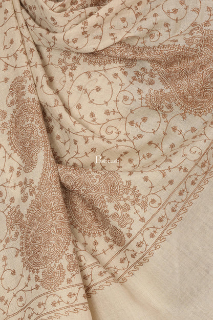 Pashtush India Mens Scarves Stoles and Mufflers Pashtush Mens Tone On Tone Embroidery Stole - Natural Beige