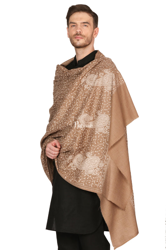 Pashtush India Mens Scarves Stoles and Mufflers Pashtush Mens Tone On Tone Embroidery Stole - Natural Beige
