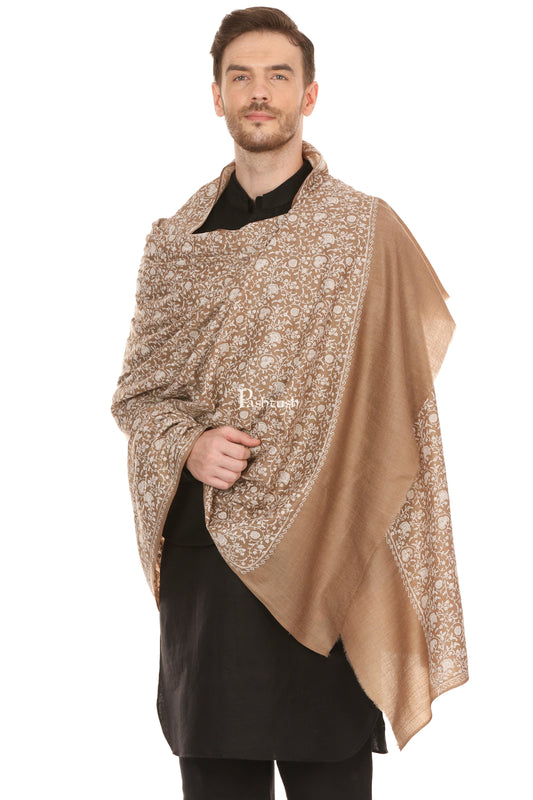 Pashtush India Mens Scarves Stoles and Mufflers Pashtush Mens Tone On Tone Embroidery Stole - Taupe