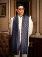 Pashtush India Mens Scarves Stoles and Mufflers Pashtush Mens Twilight Collection, Checkered Metallic Thread Weave, Fine Wool, Blue and golden