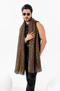 Pashtush India Mens Scarves Stoles and Mufflers Pashtush Mens Twilight Collection, Checkered Metallic Thread Weave, Fine Wool, Gold Tuscan