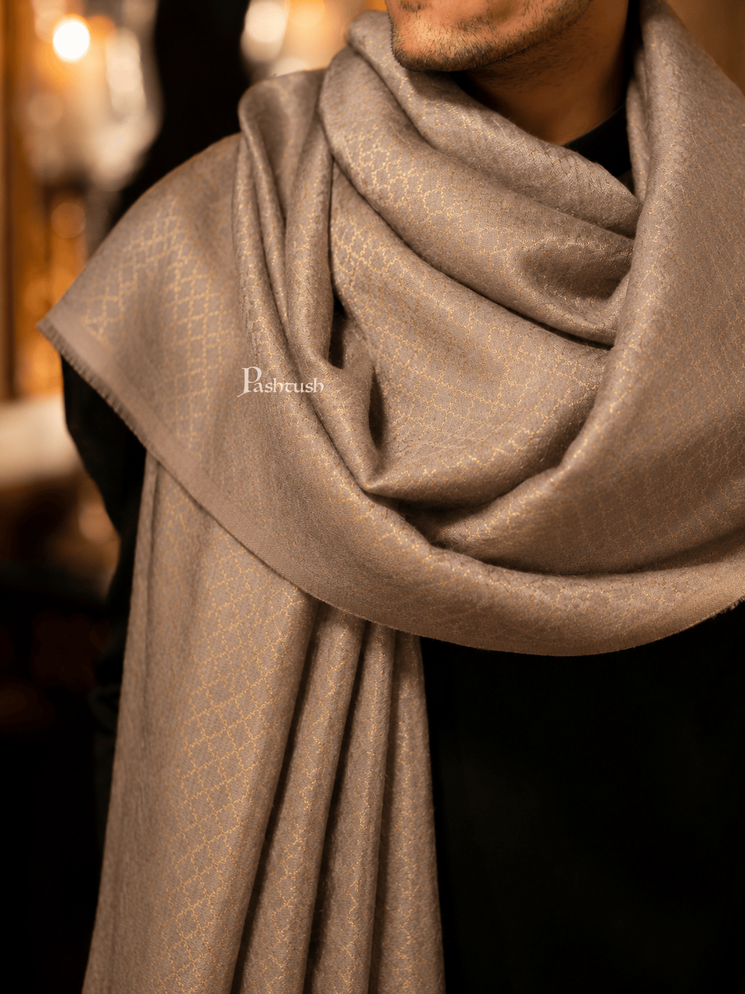 Pashtush India Mens Scarves Stoles and Mufflers Pashtush Mens Twilight Collection, Jacquard Stole, With Metallic Thread Weave, Fine Wool