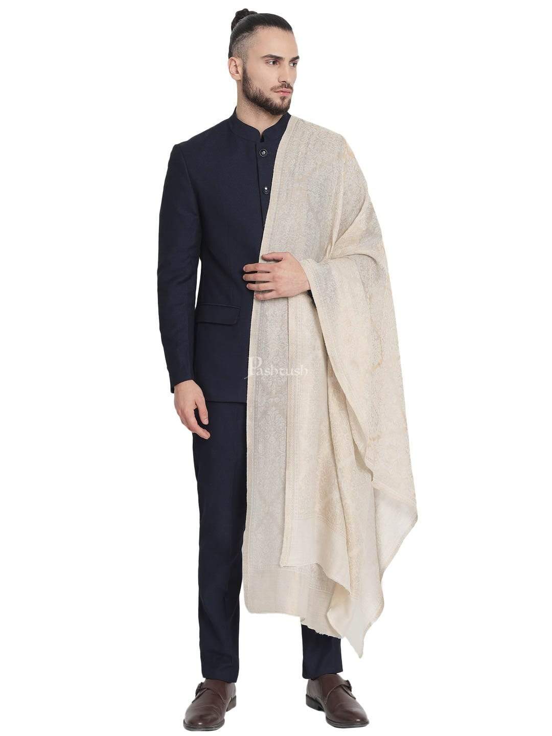 Pashtush India 70x200 Pashtush Mens Twilight Collection, Jacquard Stole, With Metallic Thread Weave, Fine Wool