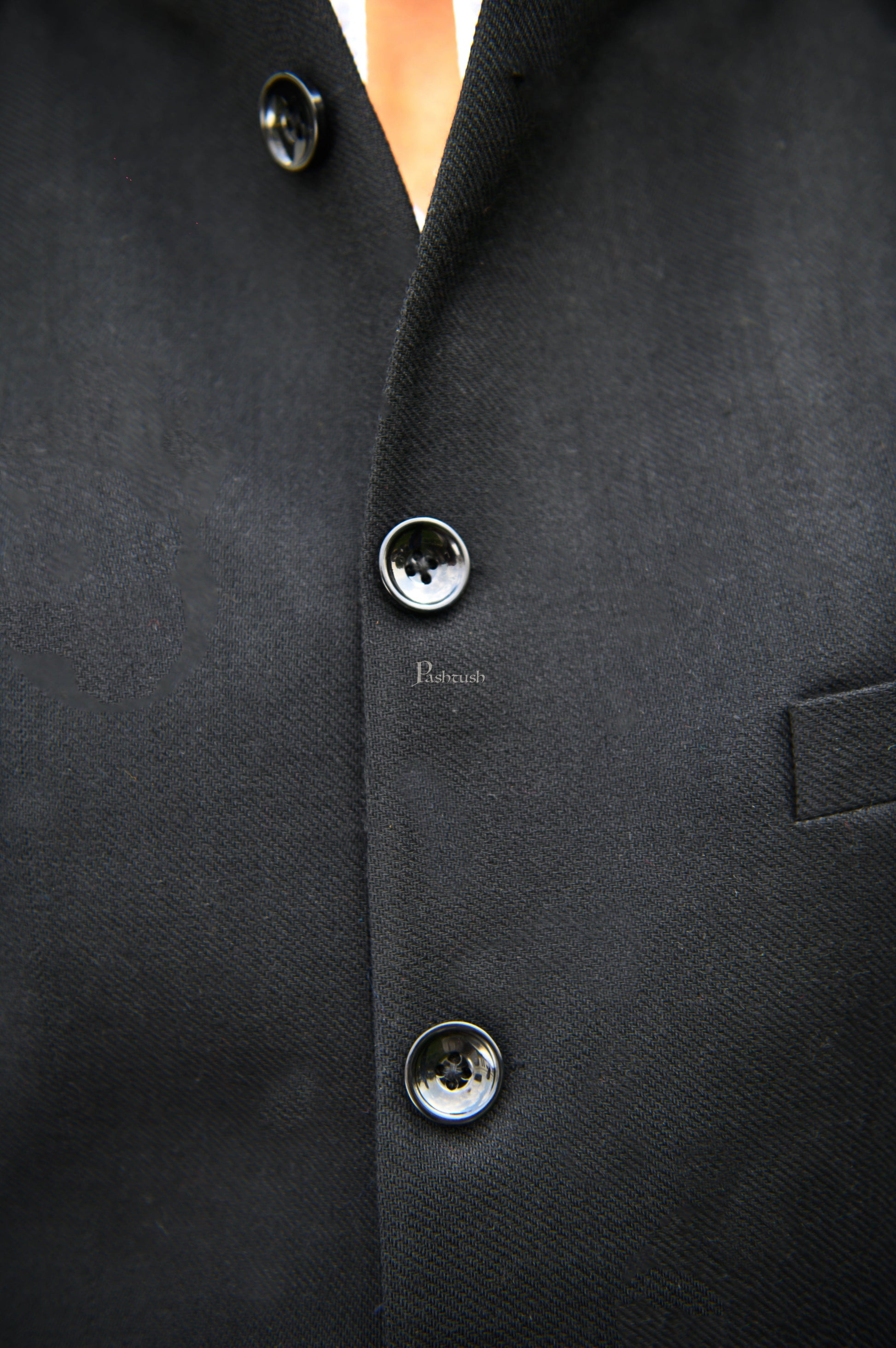 Pashtush India Coats & Jackets Pashtush Mens Waistcoat, Fine Wool, Solid Black