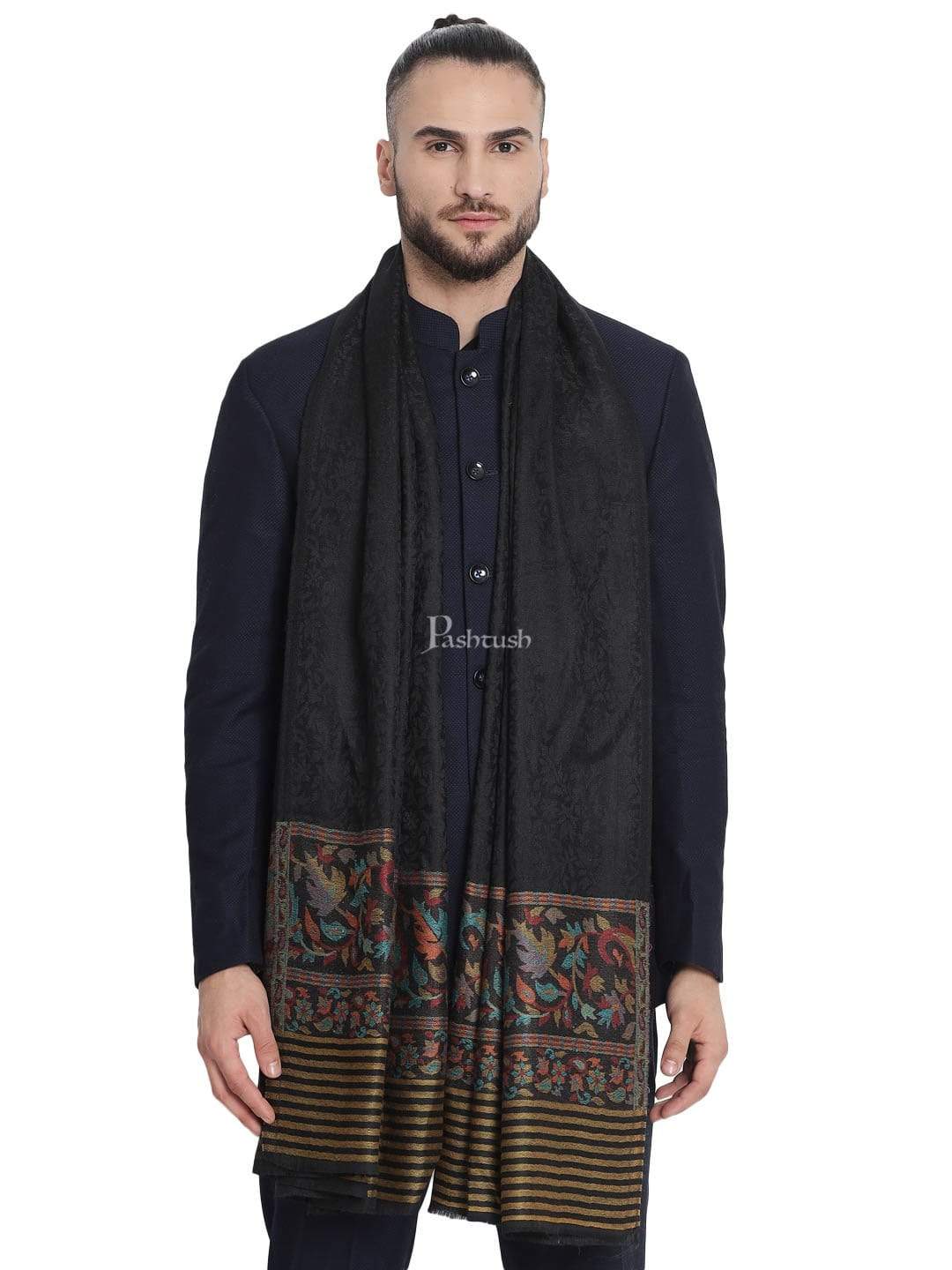 Pashtush India 100x200 Pashtush Mens Wool Soft Wool Cashmere Blended Stole with Ethnic Weave Palla
