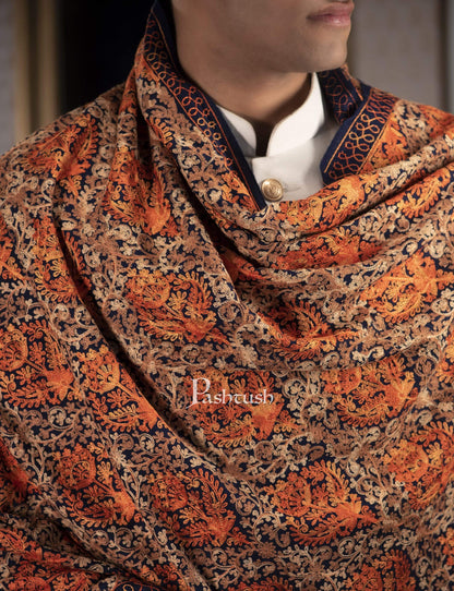 Pashtush India 100x200 Pashtush Mens Woollen, Aari Embroidery Stole, Navy Blue