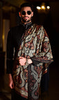 Pashtush India 70x200 Pashtush Mens Woollen Stole with Nalki Embroidery, Black