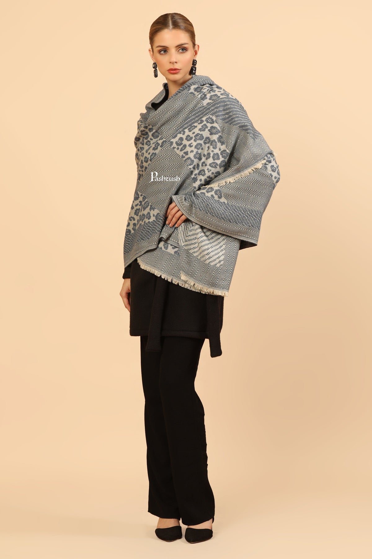 Pashtush India Womens Stoles Pashtush Mens Woollen Stole, Woven Soft And Warm Design, Denim Blue