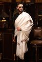 Pashtush India Mens Shawls Gents Shawl Pashtush Mens Woven Aztec Design Shawl, Fine Wool, Ivory
