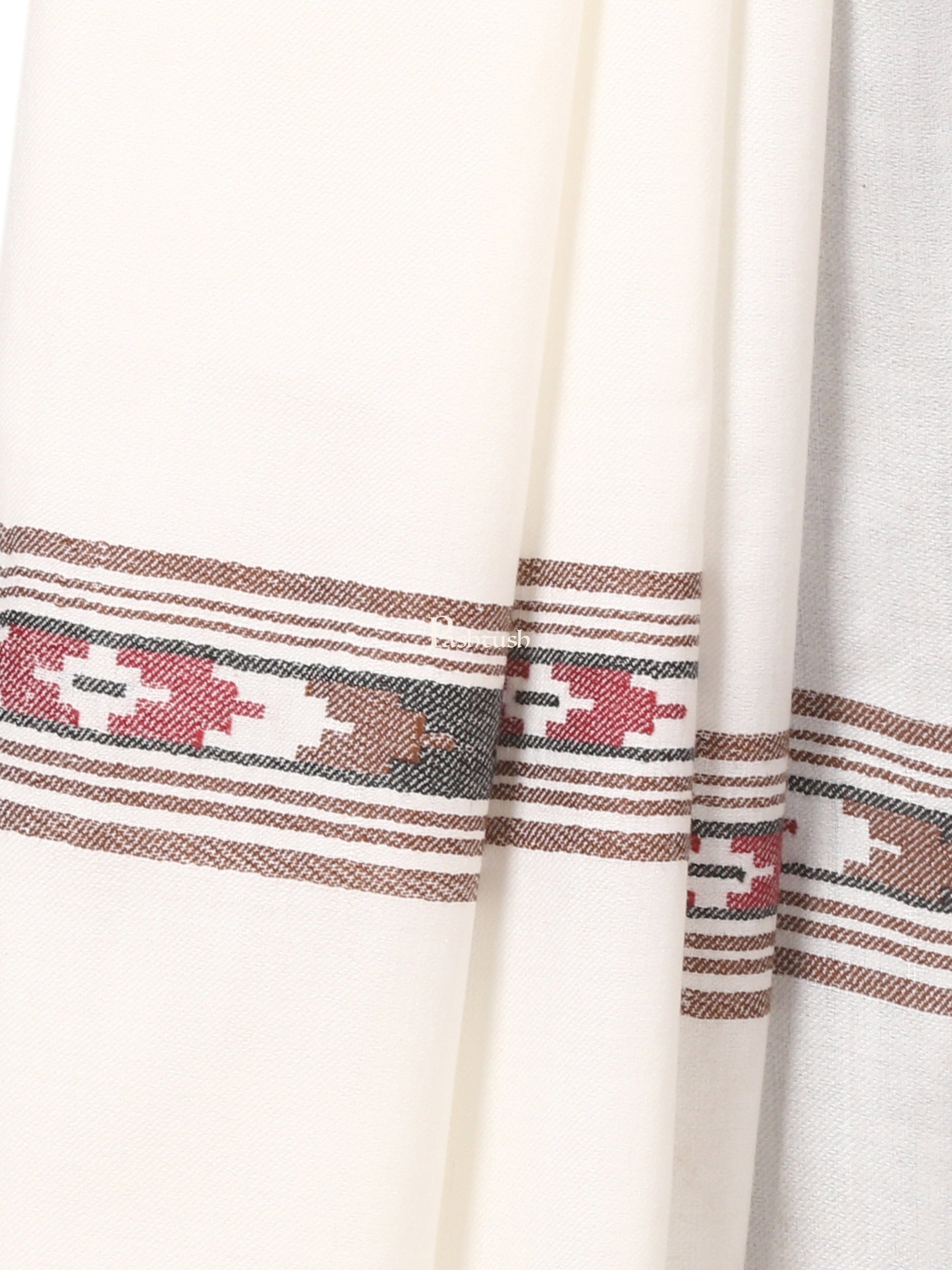 Pashtush India Mens Shawls Gents Shawl Pashtush Mens Woven Aztec Design Shawl, Fine Wool, Ivory