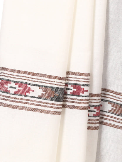 Pashtush India Mens Shawls Gents Shawl Pashtush Mens Woven Aztec Design Shawl, Fine Wool, Ivory