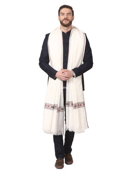 Pashtush India Mens Shawls Gents Shawl Pashtush Mens Woven Aztec Design Shawl, Fine Wool, Ivory