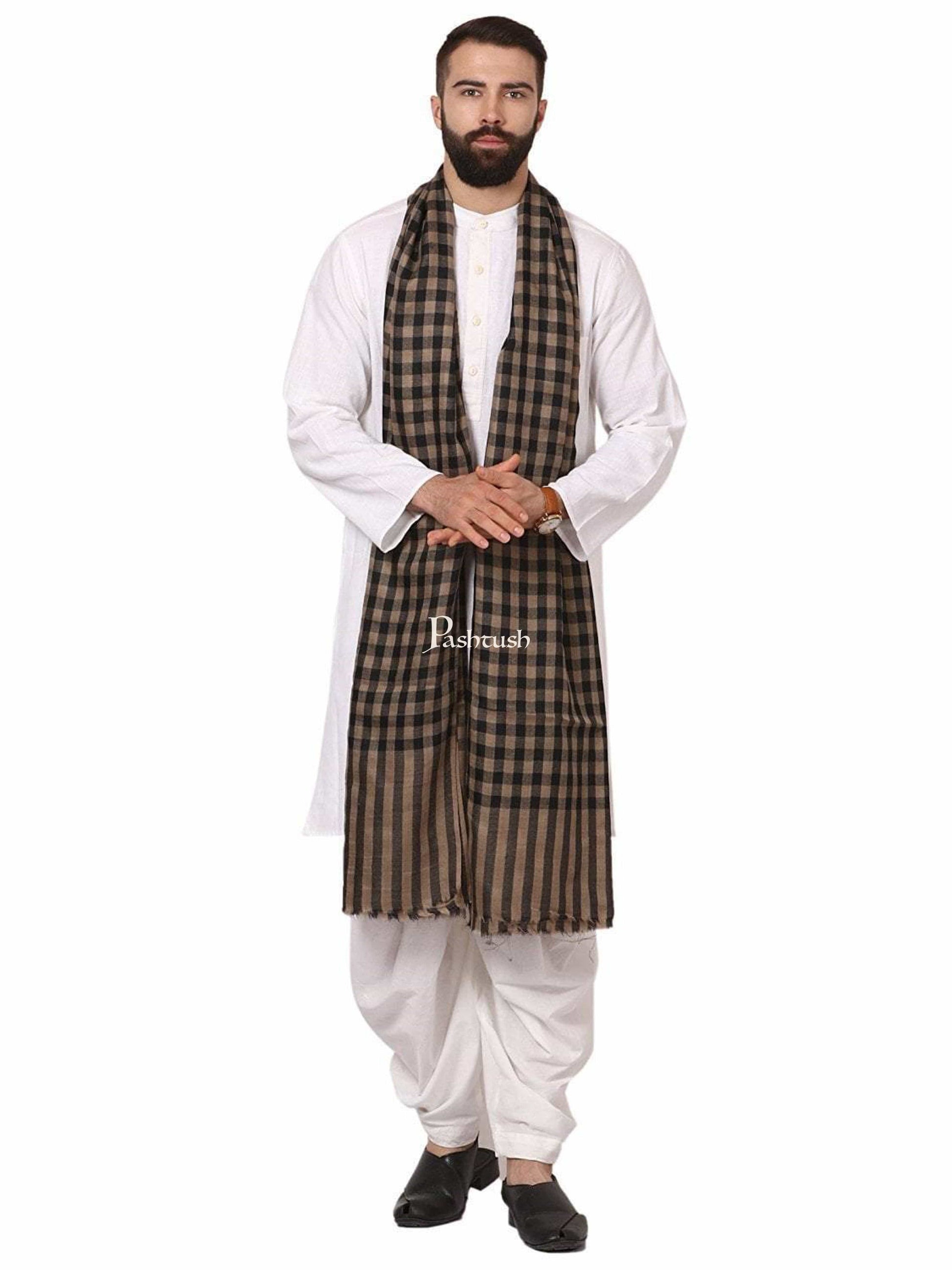Pashtush India Mens Shawls Gents Shawl Pashtush Mens Woven Check Shawl  Light Weight - Fine Wool.