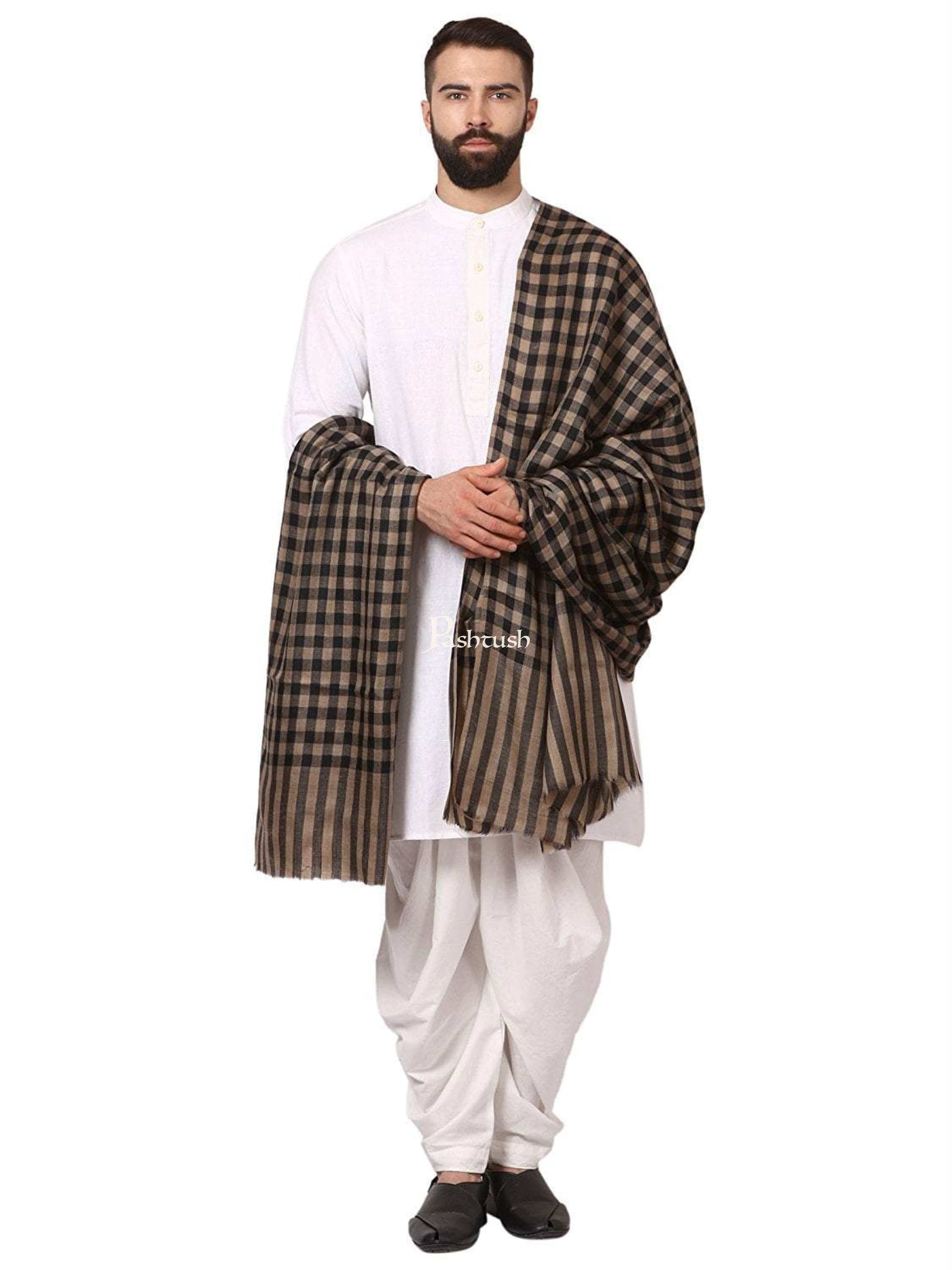 Pashtush India Mens Shawls Gents Shawl Pashtush Mens Woven Check Shawl  Light Weight - Fine Wool.