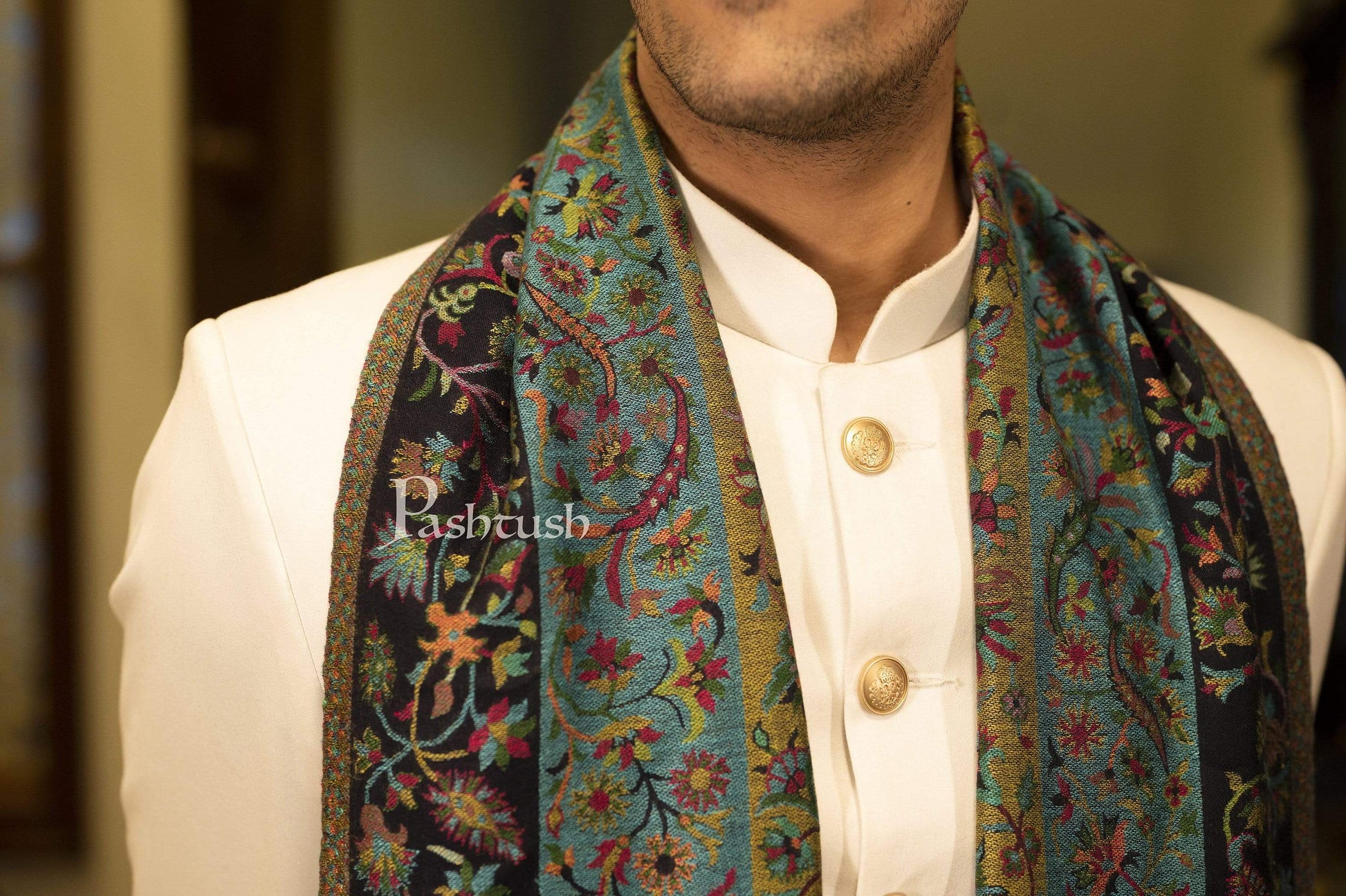 Pashtush India Shawl Pashtush Mens Woven Ethnic Stole, Extra Soft Bamboo Fibre