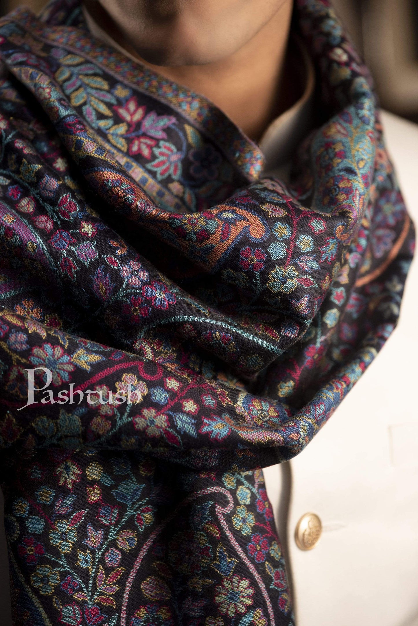 Pashtush India 70x200 Pashtush Mens Woven Ethnic Stole, Extra Soft Bamboo Fibre