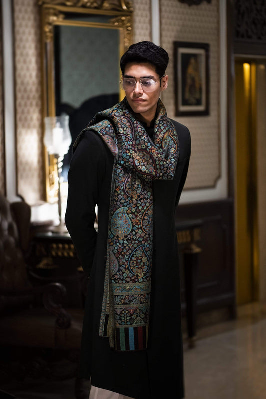Pashtush India 70x200 Pashtush Mens Woven Ethnic Stole, Extra Soft Bamboo Fibre