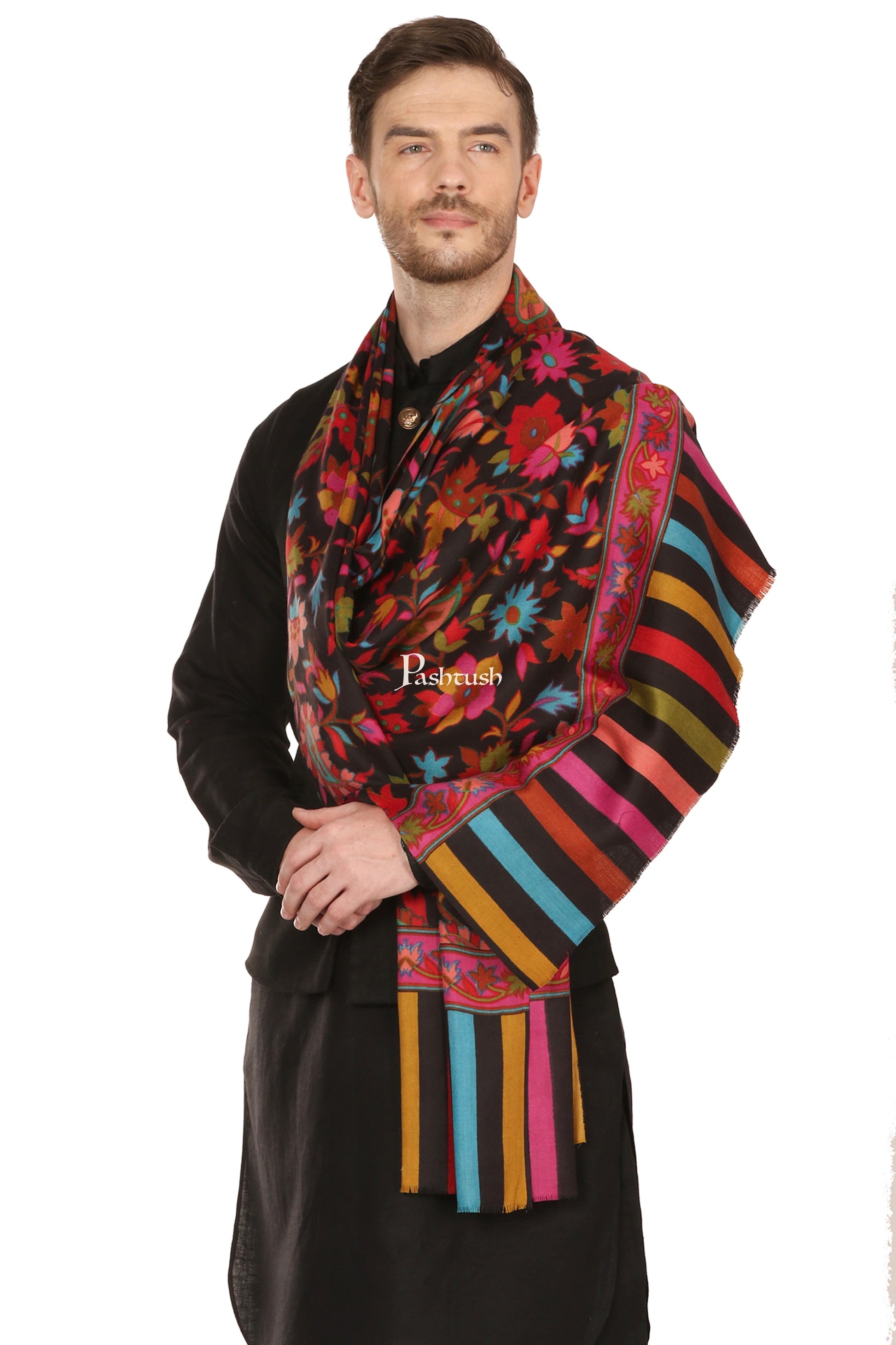 Pashtush India Mens Scarves Stoles and Mufflers Pashtush Mens Woven Ethnic Stole, Fine Wool