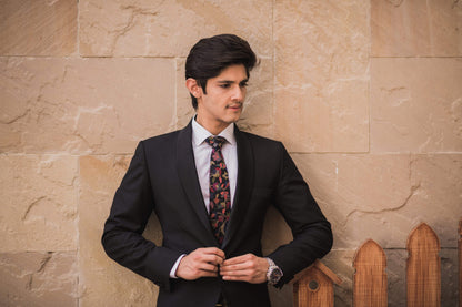 Pashtush India Tie Pashtush Mens Woven Jacquard Necktie, Tie for men, Bright Colours, Free Size, Black