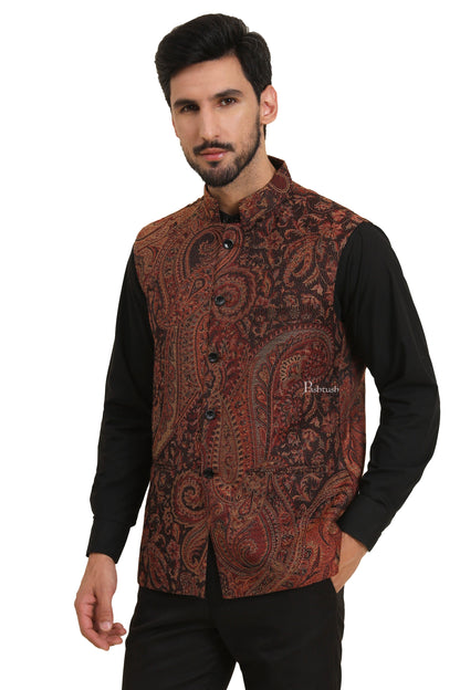 Pashtush India Coats & Jackets Pashtush Mens Woven Jacquard Structured Waistcoat, Slim Fit