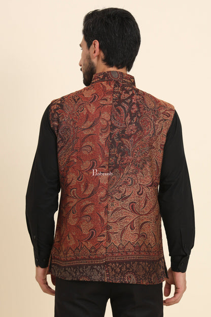 Pashtush India Coats & Jackets Pashtush Mens Woven Jacquard Structured Waistcoat, Slim Fit