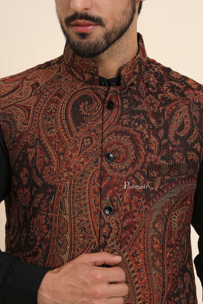 Pashtush India Coats & Jackets Pashtush Mens Woven Jacquard Structured Waistcoat, Slim Fit