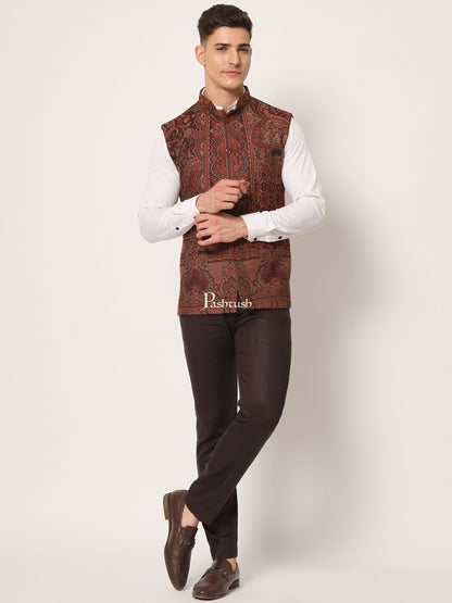 Pashtush India Coats & Jackets PASHTUSH MENS WOVEN JACQUARD WAISTCOAT, Structured SLIM FIT, Black