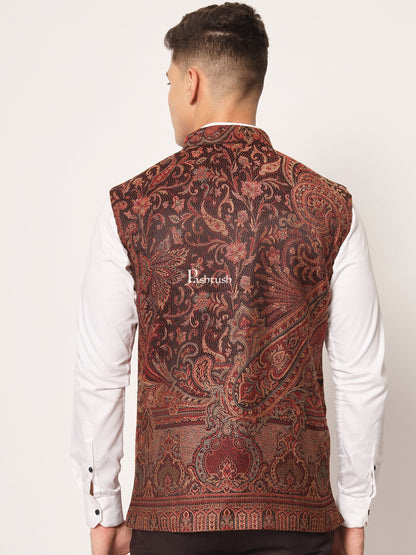 Pashtush India Coats & Jackets PASHTUSH MENS WOVEN JACQUARD WAISTCOAT, Structured SLIM FIT, Black