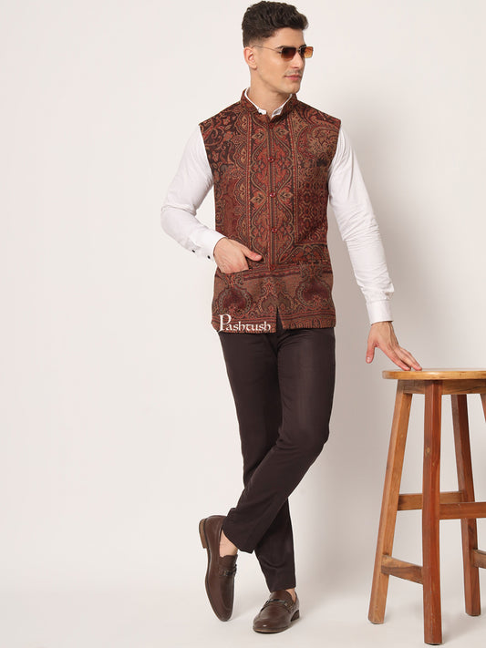 Pashtush India Coats & Jackets PASHTUSH MENS WOVEN JACQUARD WAISTCOAT, Structured SLIM FIT, Black