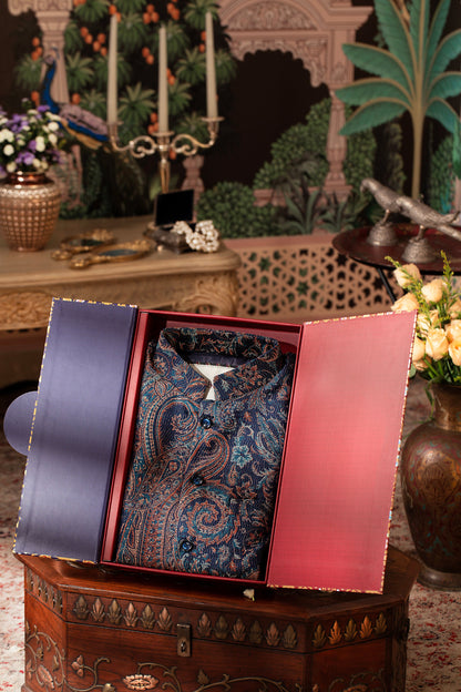 Pashtush India Gift Pack PASHTUSH MENS WOVEN JACQUARD WAISTCOAT, Structured SLIM FIT, Navy Blue