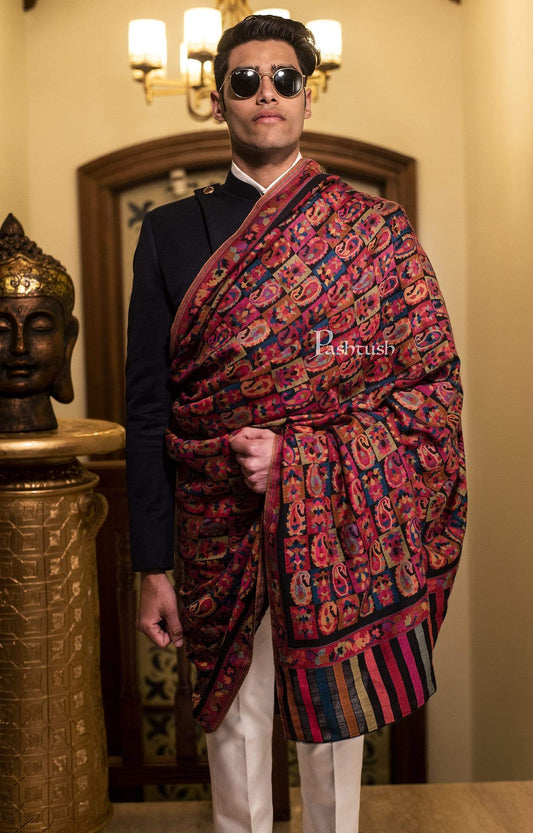 Pashtush India 127x254 Pashtush Mens Woven Kaani Shawl, Mens Lohi , Full Size, Fine Soft Wool