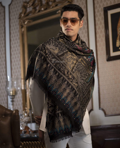 Pashtush India 100x200 Pashtush Mens, Woven Mughal Darbar Stole, with Golden Zari Weave
