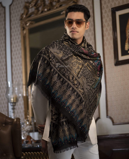 Pashtush India 100x200 Pashtush Mens, Woven Mughal Darbar Stole, with Golden Zari Weave