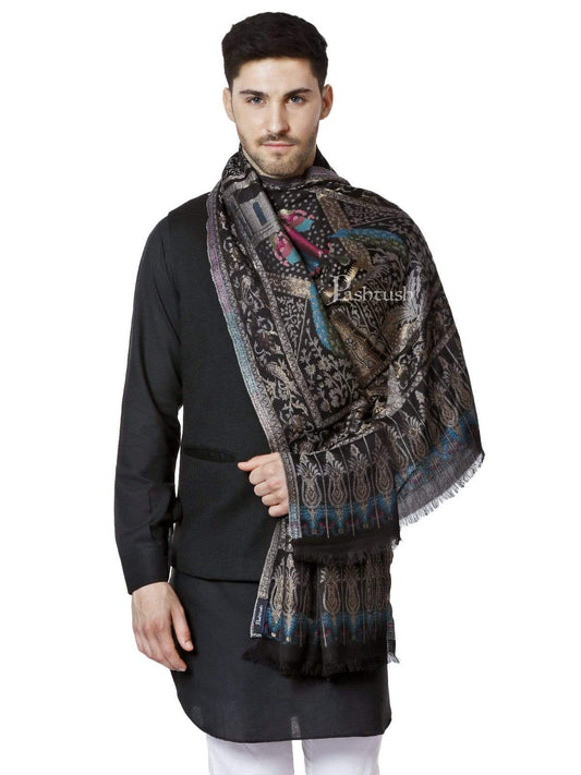 Pashtush India 100x200 Pashtush Mens, Woven Mughal Darbar Stole, with Golden Zari Weave