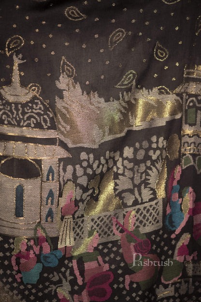 Pashtush India 100x200 Pashtush Mens, Woven Mughal Darbar Stole, with Golden Zari Weave