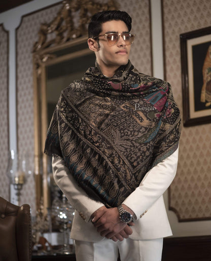 Pashtush India 100x200 Pashtush Mens, Woven Mughal Darbar Stole, with Golden Zari Weave