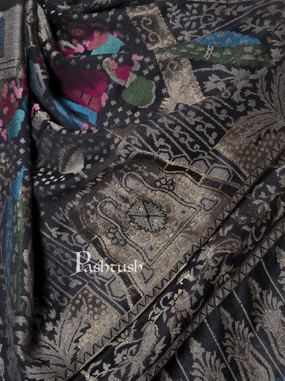 Pashtush India 100x200 Pashtush Mens, Woven Mughal Darbar Stole, with Golden Zari Weave