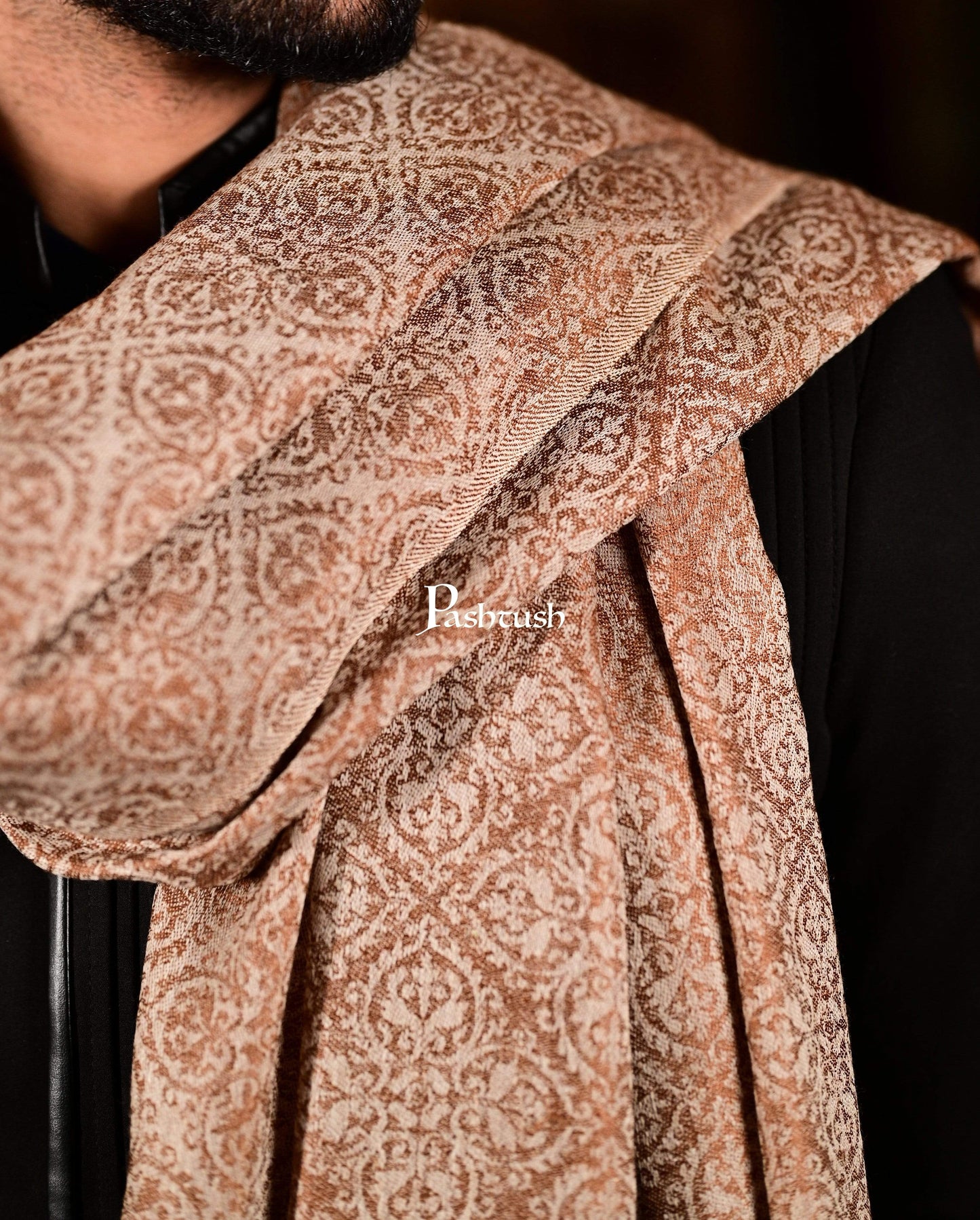 Pashtush India 100x200 Pashtush Mens Woven Paisley, Self Shawl, In Extra Soft Fine Wool, Large Wrap Size