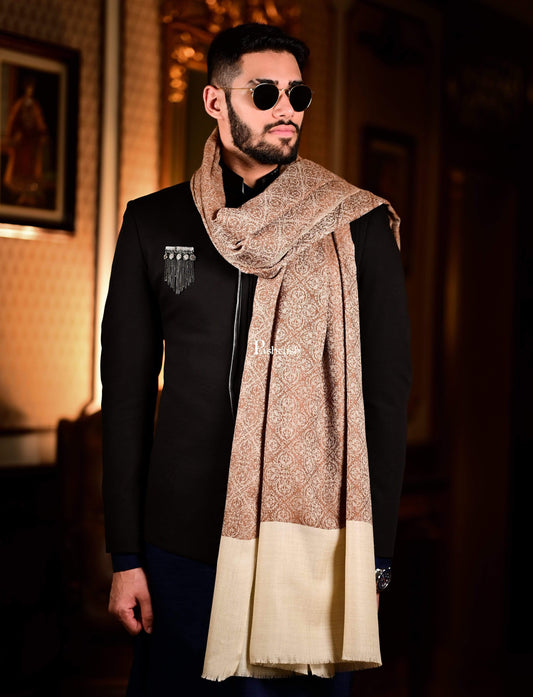 Pashtush India 100x200 Pashtush Mens Woven Paisley, Self Shawl, In Extra Soft Fine Wool, Large Wrap Size