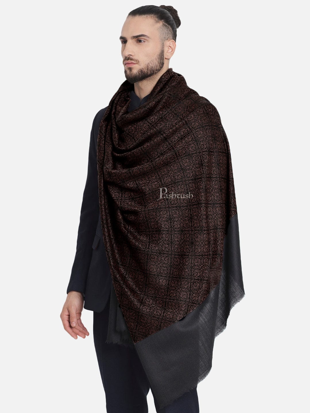 Pashtush India Mens Shawls Gents Shawl Pashtush Mens Woven Paisley, Self Shawl, In Extra Soft Fine Wool, Large Wrap Size