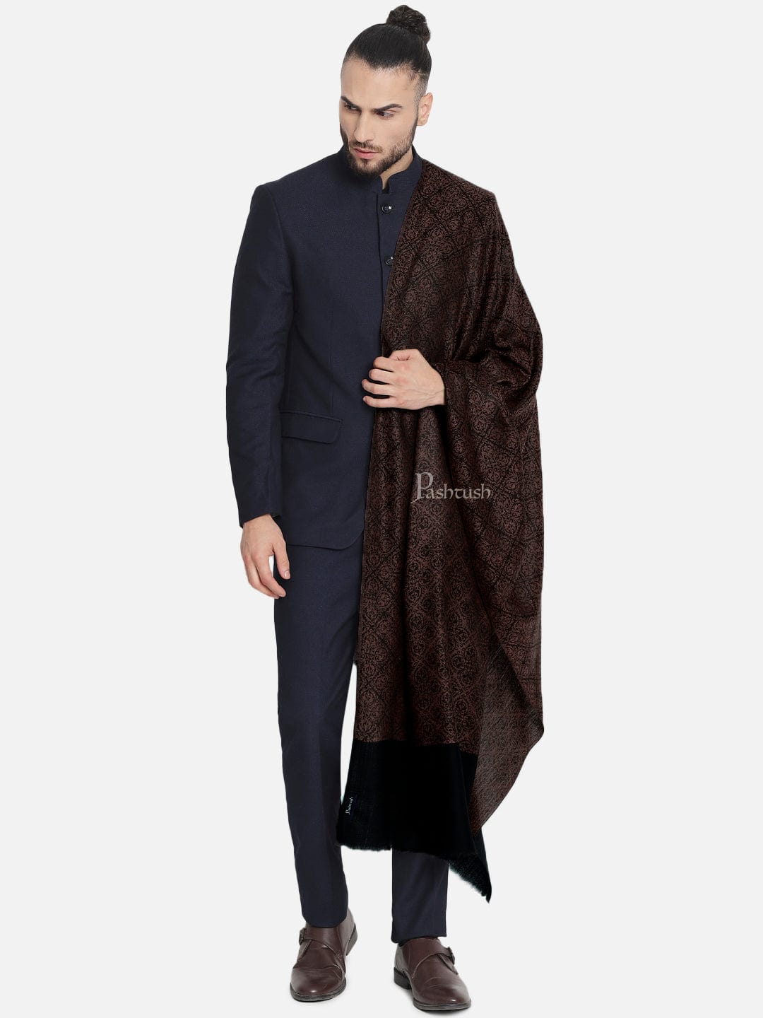 Pashtush India Mens Shawls Gents Shawl Pashtush Mens Woven Paisley, Self Shawl, In Extra Soft Fine Wool, Large Wrap Size