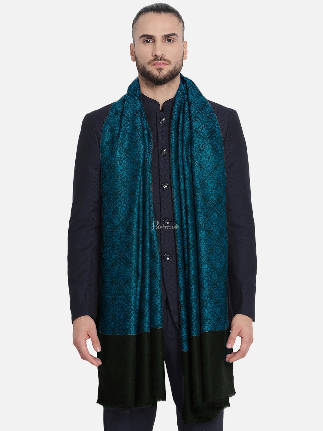 Pashtush India Mens Shawls Gents Shawl Pashtush Mens Woven Paisley, Self Shawl, In Extra Soft Fine Wool, Large Wrap Size