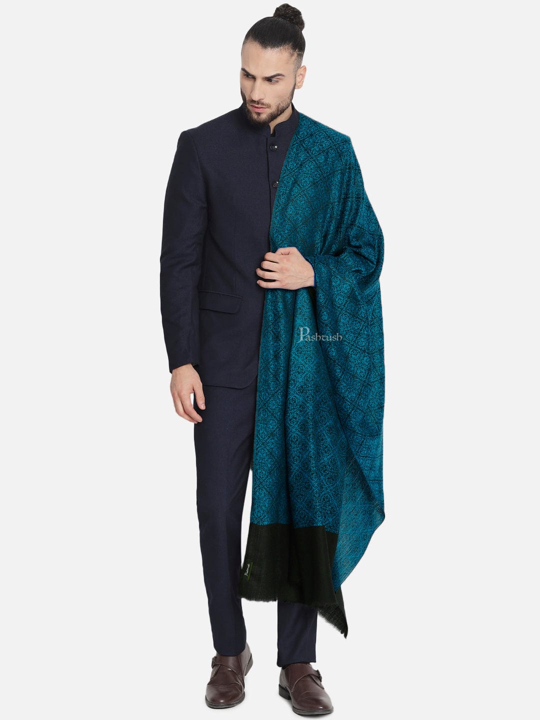 Pashtush India Mens Shawls Gents Shawl Pashtush Mens Woven Paisley, Self Shawl, In Extra Soft Fine Wool, Large Wrap Size