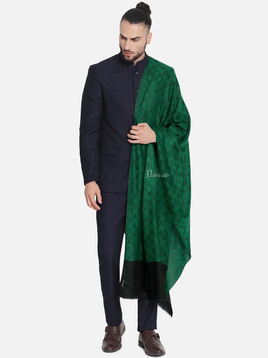 Pashtush India Mens Shawls Gents Shawl Pashtush Mens Woven Paisley, Self Shawl, In Extra Soft Fine Wool, Large Wrap Size