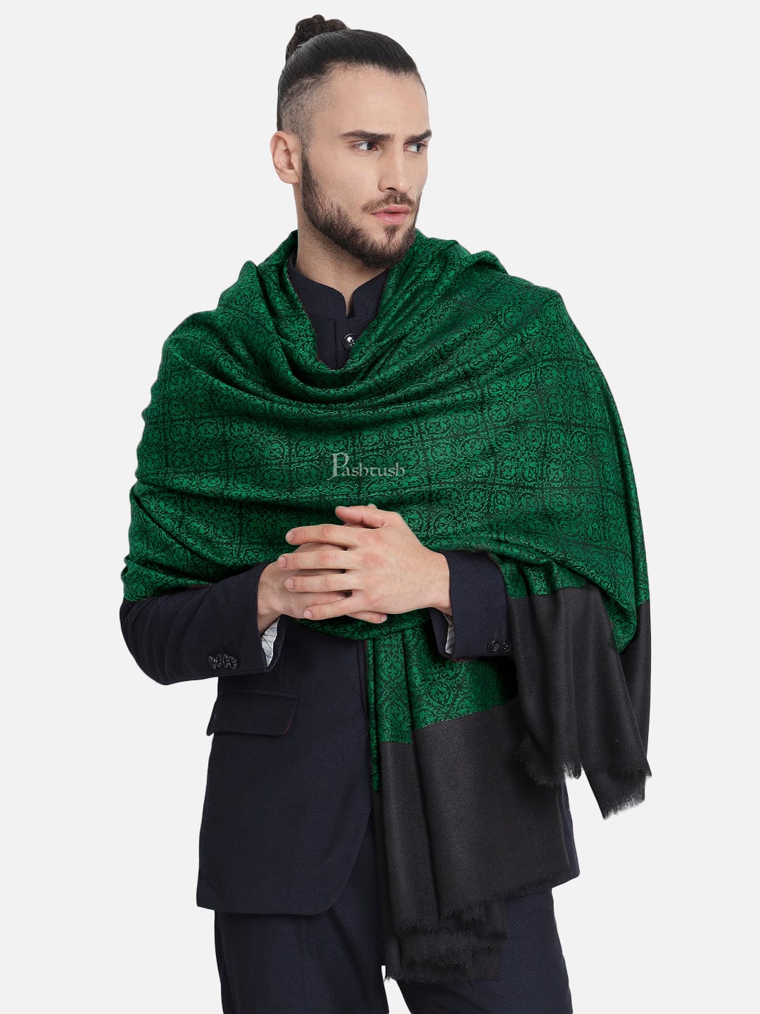 Pashtush India Mens Shawls Gents Shawl Pashtush Mens Woven Paisley, Self Shawl, In Extra Soft Fine Wool, Large Wrap Size